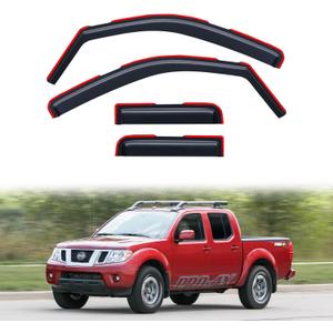 in-Channel Rain Guards for Nissan Frontier 2005-2021 & Suzuki Equator 2009-2012 Crew Cab, Window Visor Shields Vent Deflector Shade Wind Dark Smoke 2006 2007 2008 2010, Tape-On Inside-Mount, 4PCS