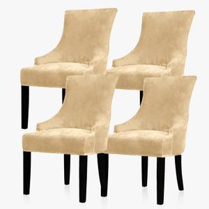 Lellen Velvet Stretch Wingback Chair Cover - Reusable Wingback Side Chair Slipcover Chair Seat Cover Chair Protector Cover for Dining Room BanquetSand Color,4PC