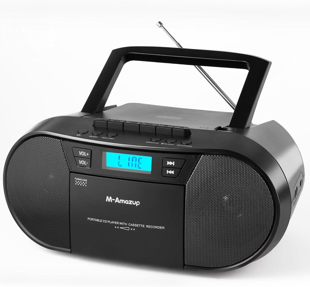 Boombox CD Player Portable, Cassette Player Combo with CD MP3 Bluetooth AUX TF USB FM Radio AC/DC Powered, Boom Box with Remote Control, Headphone Jack, Stereo Sound for Home,Kids,Gift