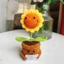 Artificial Crochet Flowers, Handmade Knit Floral Arrangements for Home Decor, Wedding Bouquet Centerpiece Gift for Mother’s Day, Birthday, Anniversary, Kitchen, Office Desk (Smiling Sunflower-01)