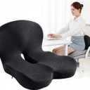 Orthopedic Cushion for Car Chair Wheelchair Sitting Sciatica, Memory Foam Seat Cushion with Lumbar Support Pillow, Instant Relieve Pressure on Back, Hips, Tailbone, Improves Sitting Posture (1, Black)