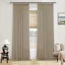 Neutral Pinch Pleated 96 Inch Curtains 2 Panels Set for Windows Flax Linen Textured Drapes Pinch Pleat Back Tab Privacy Light Filtering Greige Curtain Drape with Hooks Rings for Living Room Bedroom