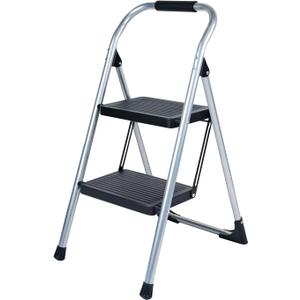 2 Step Ladder for Kitchen Step Stool, Lightweight Folding Step Stool with Curved Safety Handrail, Auto-Lock Mechanism & Non-Slip Wide Pedals, Slim&Foldable for Home Indoor（Sliver）