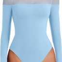 Avidlove Women's Long Sleeve Bodysuits Thong Turtle Neck Body Suit Mesh Going Out Leotard Tops One Piece (XX-Large, Light Blue)