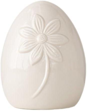 4.3 Inch Ceramic Easter Egg Statue with Flower Pattern, Handmade Eggs Figurine Decorations for Spring Party Living Room Home Decor (White Flower) 5 Pack