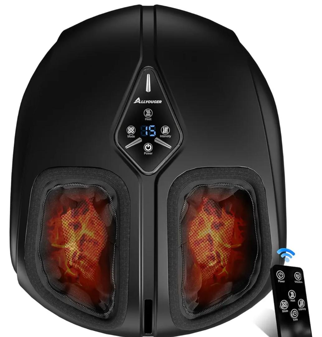 ALLYOUGER Shiatsu Foot Massager with Heat,Vibration,Air Compression and Deep Kneading for Plantar Fasciitis, Neuropathy,Improve Foot Wellness,Gifts for Women & Men（Black）