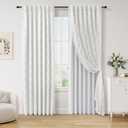 Cream 100% Blackout Double Layer Curtains 90 Inches Long 2 Panels for Bedroom Living Room Natural Farmhouse Modern Country Two Layer Curtains Back Tab Room Darkening Ivory White Drapes for Nursery