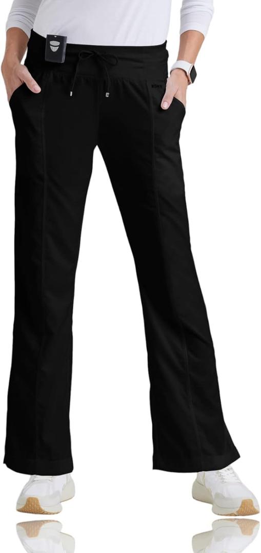 BARCO Grey's Anatomy Scrubs - Cora Scrub Pant for Women, Yoga Knit Waist, Low-Rise Straight Leg Women's Scrub Pant (3X-Large Plus, Black)