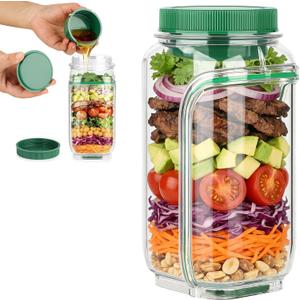 2026 New Side-Opening Salad Mason Jar, Upgrade Leak-Proof Portable Meal Prep Container with Dressing Compartment, Perfect for Home, Office & Travel Lunches (Green)