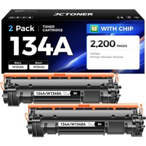 134A W1340A Toner Cartridge Black 2-Pack with chip Replacement for HP 134A 134X W1340X Toner Compatible with HP Laserjet M209dw MFP M234dw M234sdw M234sdn Printer Ink M209dwe M234dwe M234sdwe M234sdne