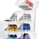 Attelite Shoe Box Organizer,Set of 6,Stackable Plastic Shoe Box with Clear Door, Shoe Storage Box Containers,For Display Sneakers,Easy Assembly,Fit up to US Size 12(13.4x 10.6x 7.4) (XL-6-pcs)