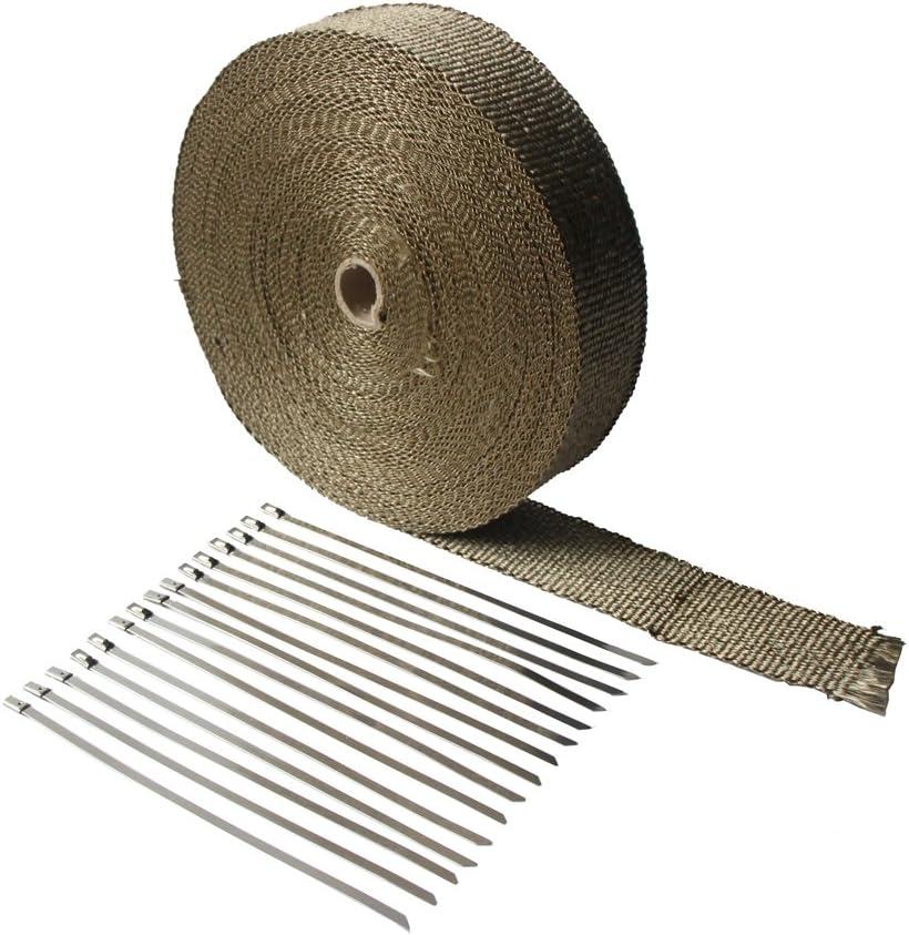 LEDAUT 2"x 100'Titanium Exhaust Heat Wrap For Car & Motorcycle Exhaust Tape With Stainless Ties
