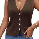 Saodimallsu Womens Sleeveless Sweater Vest Knit V Neck Button Fashion Casual Loose Spring Summer Waistcoat Cardigan XXL