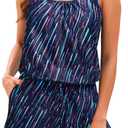 Tempt Me Romper One Piece Swimsuits with Short - Women Boyleg with Pockets Modest Bathing Suit 2025 Swimwear (X-Large, Blue Stripe)