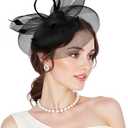 Fascinators Kentucky Hats Derby for Women 2026 Tea Party Hat with Feather Hair Clip Headwear for Wedding Church Hat (Black)