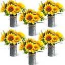 6 Sets Sunflowers Centerpieces for Tables Artificial Sunflower with Vase Rustic Faux Flower for Home Summer Spring Kitchen Decor (Vintage Color)