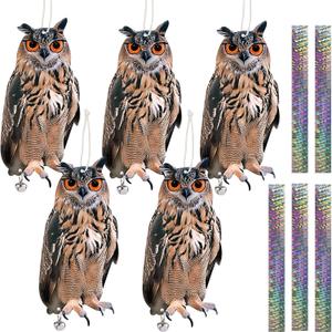 2 x Fake Owl to Scare Pigeon Away 5PCS Flat Paper Hanging Garden Owls Woodpecker Scare Devices with Reflective Tape Plastic Owl to Keep Pigeon Away from Balcony Outdoor Porch Patio Roof Windows Tree