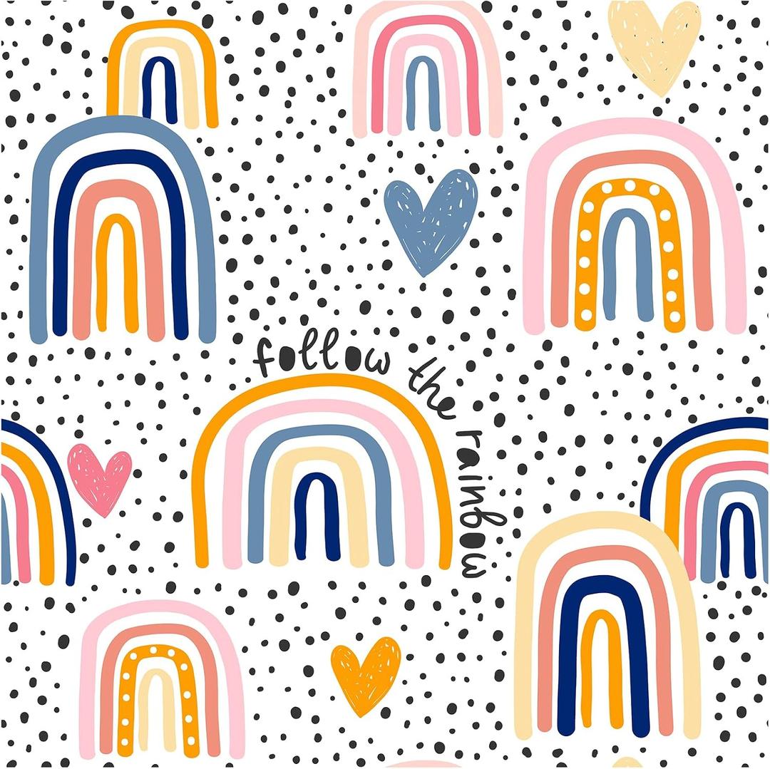 HAOKHOME Rainbow Peel and Stick Wallpaper Nursery Kids Room Wall Paper Removable Self Adhesive Cut Heart dots for Playroom Accent Wall 17.3in x 9.8ft