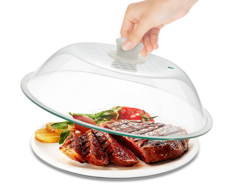 OEC Lighter Weight Tempered Glass Microwave Splatter Cover - 11.5 inch (Inner Diameter 10.6”) - Heat-Resistant -Durable Glass Lid with Vent, Silicone Knob, Dishwasher Safe, 100% Food Grade - BPA Free 