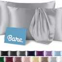 Bare Home Satin Pillowcases for Hair and Skin - 2 Pack Queen - Luxury Pillowcases - Zipper Enclosure - Soft and Smooth Satin - Breathable - Similar to Silk (Silver, 2 Pack) (01 - Silver Grey)