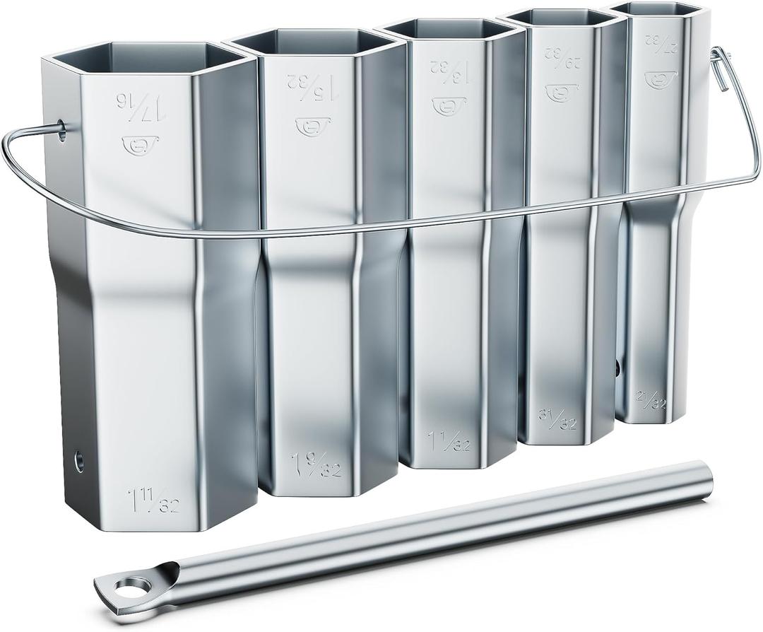 5-Pcs Shower Valve Socket Wrench Set with Bar Handle for Bathroom Removal of Tub and Shower Valves, Including 21/32" x 27/32", 29/32" x 31/32", 1-1/32" x 1-3/32", 1-9/32" x 1-5/32", 1-11/32" x 1-7/16"