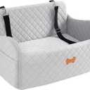 Car Seat for Large Size Dog, Booster Seat for Dogs Under 55 lbs or 2 Small Dogs, Soft Car Dog Bed Filling in Thick Memory Foam with 2 Safety Leashes and Storage Pocket (Grey)