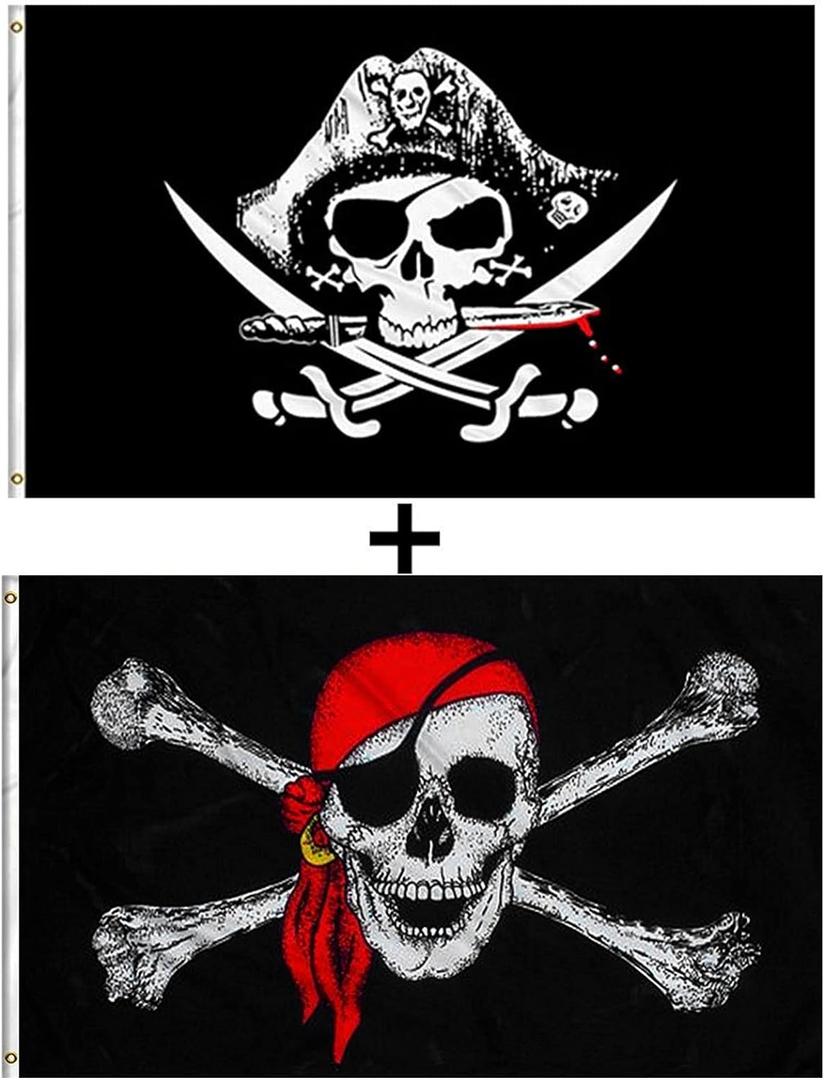 GAKA 3x5 FT Pirate Flags Cross Knife Flag and Jolly Roger (Red Scarf) Flag 2 Pack
