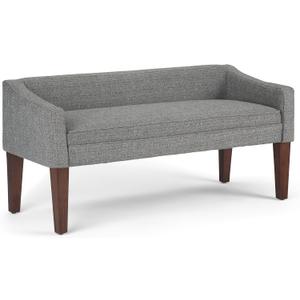 SIMPLIHOME Parris Upholstered Bench - 50 inch Wide Upholstered Hallway Seat in Pebble Grey, Contemporary Bench for Entryway or Living Room with Tufted Cushion, Solid Wood Legs and Sleek Profile