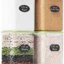 Chef's Path Kitchen Storage Box Set of 4 Extra Large Airtight Food Storage Jars for Sugar Flour Cereal Rice - Measuring Spoons, Pen and Food Preservation Labels (5.2 L)