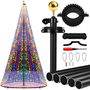 Creative Flagpole Set Includes 25 ft Versatile Sectional Flagpole with Mega Topper Light Hook, a Topper Decoration, and Storage Bag for Outdoor Christmas Trees Display