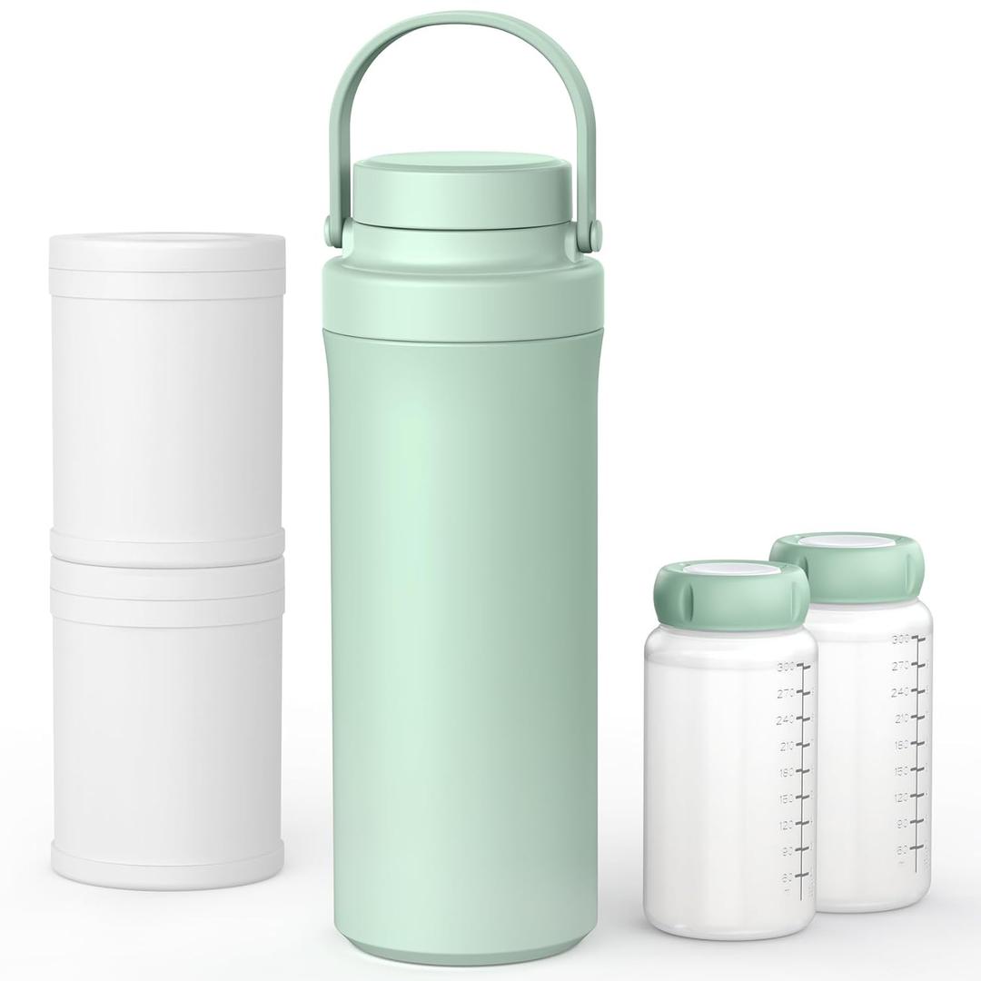 Xaproo 22oz Breast Milk Cooler Bottle, 360 Cooling Technology for 24 Hours, Larger Capacity Travel Breastmilk Chiller with 2pcs Baby Bottles, Portable Milk Cooler for Breastmilk, BPA-Free (Lake Green)