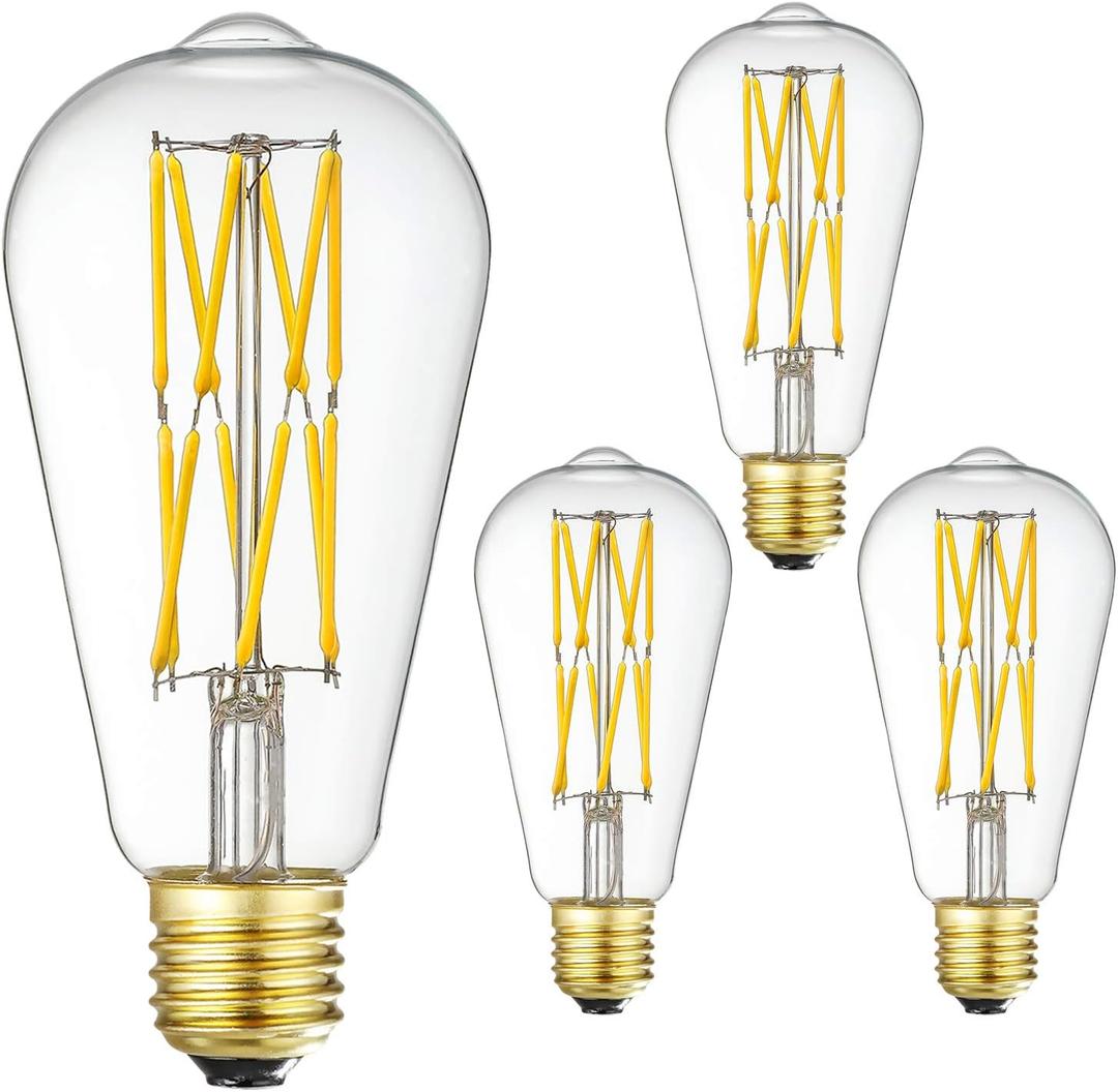 LED Edison Bulb Dimmable 12W 3000K Soft White 1200LM, 100W Equivalent E26 Medium Base, ST64 Vintage LED Bulbs, 360 Degree Beam Angle, Clear Glass, Pack of 4.