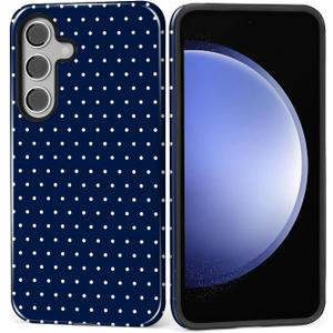 Case for Samsung Galaxy S24, Hybrid Heavy Duty 2 in 1 Full Body Rugged Shockproof Protection Glossy Case for Samsung Galaxy S24 Polka Dot Aesthetics Navy Blue