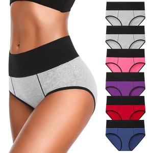 Eiggam Underwear for Women Cotton High Waist Panties Full Coverage Briefs Soft Strech Ladies Breathable Panties-Multi Pack (Large)