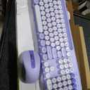 Wireless Keyboard and Mouse Combo, Retro Round Keycaps, Cute Full-Size Typewriter Keyboard with Phone Holder, Sleep Mode, Click Soft, 2.4GHz Cordless Connection for Windows/PC/Laptop