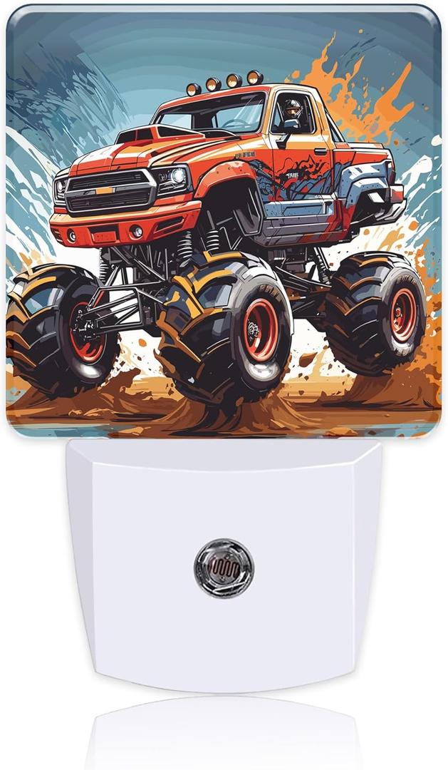 Cartoon Monster Truck Night Light,Plug into Wall with Dusk to Dawn Light Sensors,LED Nightlights for Bedroom,Bathroom,Kitchen,Hallway,Room Decor for Boys Girls Women Men