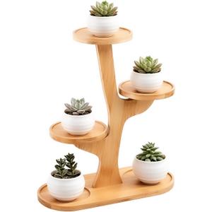window shelf for plants - 4 Tier bamboo plant stand for Indoor | small plant stand & narrow plant stand for Windowsills