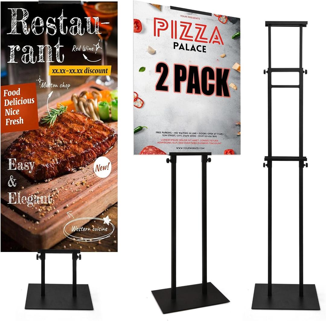 USCNC Floor Poster Board Stand, Double-Sided for Board & Foam Sign, Adjustable Metal Sign Holder, Height Up to 82Inches Poster Stand for Display Pedestal Sign Stand (Black 2 PACK)