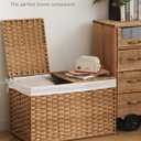 SETVSON Storage Basket with Lid Rattan Storage Basket with 2 Separate Lid, 27.8 Gallon (105 L) 25.2 * 15.4 * 16.1 Inches Woven Wicker Baskets with 2 Liners and Handles for Bedroom Laundry-Natural