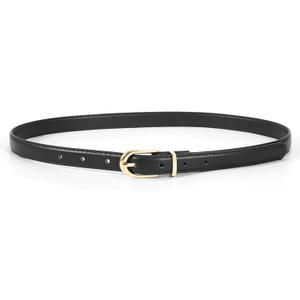 JASGOOD Womens Skinny Leather Belt Ladies Thin Faux Leather Belt with Gold/Silver Buckle for Jeans Dress Pants (Fit waist size 31-37 inch)