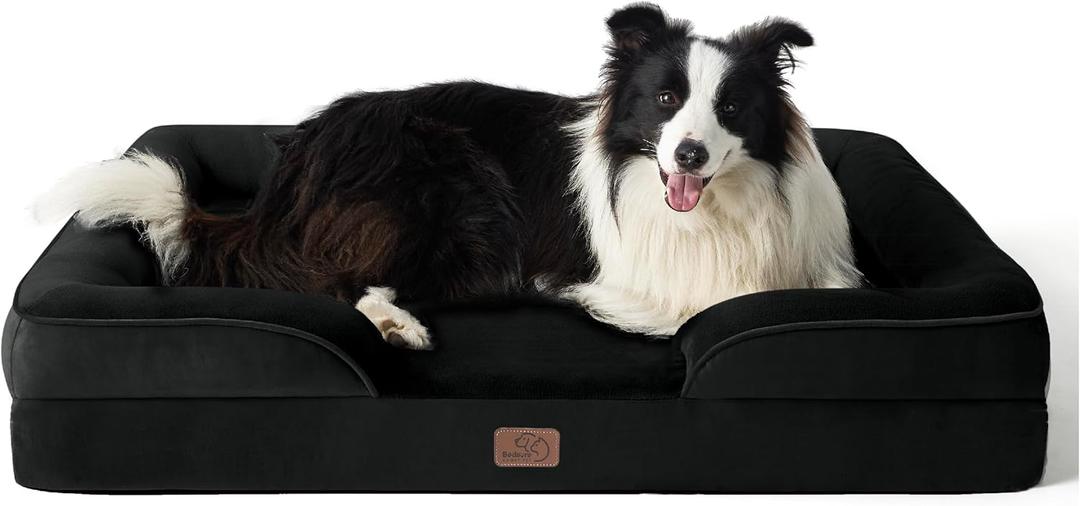 Bedsure Orthopedic Dog Bed for Large Dogs - Big Washable Dog Sofa Beds Large, Supportive Foam Pet Couch Bed with Removable Washable Cover, Waterproof Lining and Nonskid Bottom, Black (35"L x 25"W x 6.5"Th)