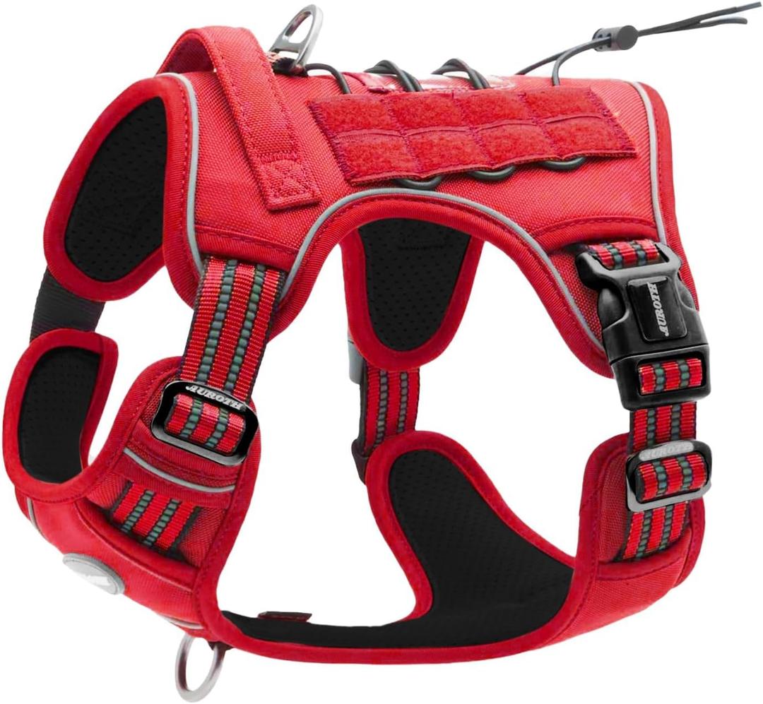 AUROTH Tactical Dog Harness for Large Dogs No Pull Adjustable Pet Harness Reflective K9 Working Training Easy Control Pet Vest Military Service Dog Harnesses Red M (M(Neck:16-22",Chest:22-33"),35-50 lbs)