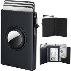 typecase Mens Wallet Card Holder for AirTag: Leather Smart Wallet for Men Compatible with Apple Air Tag, RFID Blocking, Slim, Minimalist - 9-14 Card Capacity | ID Window | Cash Slot (Deep Black)