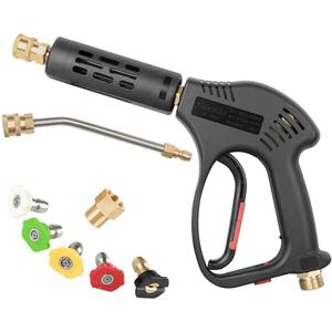 Pressure Washer Short Gun, 5 Nozzle Tips, 7 Inch Extension Curved Rod, M22 Fitting, Hot and Cold Water Replacement, 5000 PSI