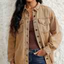 LookbookStore Jean Jacket Women Trendy Oversized Button Down Long Sleeve Frayed Hem Denim Shirt Jackets Distress Shacket