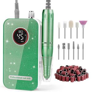 Nail Drill, Professional 45000RPM Rechargeable Electric Nail File with 11 Drill Bits & 50 Sanding Bands, Low Noise Nail Drill Kit for Acrylic Gel Nails, Salon & Home Use, Soft Green
