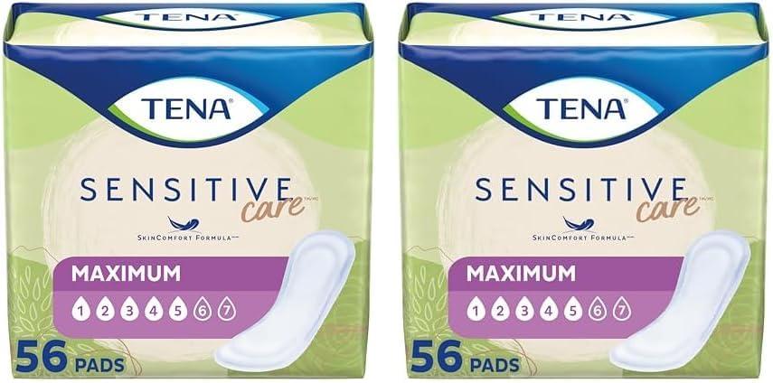 TENA Intimates Maximum Absorbency Incontinence/Bladder Control Pad for Women, Regular Length, 56 Count (Pack of 2)