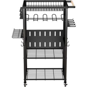 Pure Metal Heavy-Duty Tool Cart, Tool Organizer, 4 Layers + 4 Multifunctional Side Hangers, Integrated Design Power Tool Organizer, Practical Gift for Men, Husbands, and Fathers (Black)