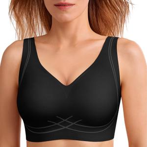 Push Up Bra for Women Wireless Bralettes No Underwire Seamless Tshirt Bras (Black, XXXL)