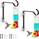 Julyxi 2 Pack Window Hummingbird Feeder with Hooks, 2 Mini 2.2oz Transparent Plastic Flower Feeders, Heavy-Duty Metal Suction Cup Hangers, Dual Installation for Window, Glass & Wall